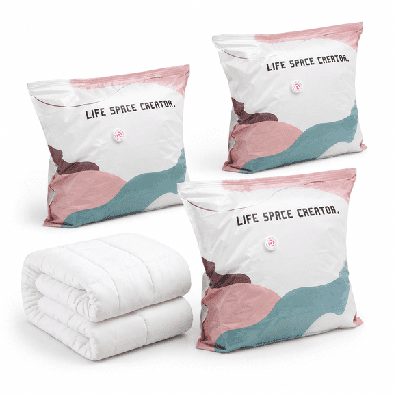White Medium 3-Pack No-Pump Reusable Vacuum Storage Cubes for Clothing and Bedding