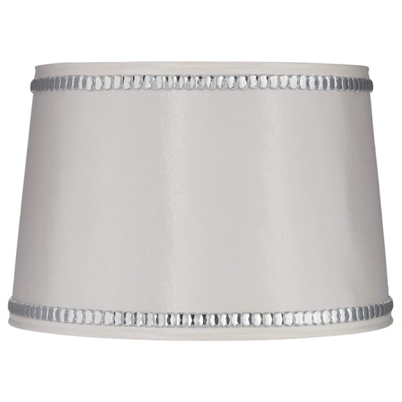 White Medium Drum Lamp Shade with Crystal Trim 13" Top x 15" Bottom x 10" High x 10" Slant (Spider) Replacement - DyGTyX