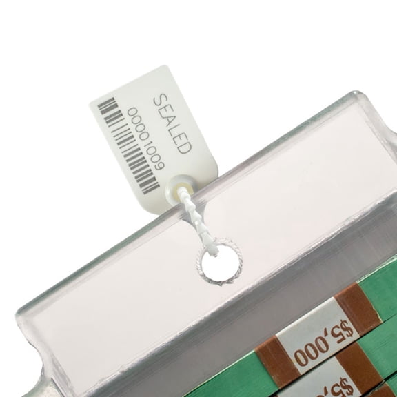 White Medium Duty Security Seal with Barcode Breaking Strength of 25lbs.