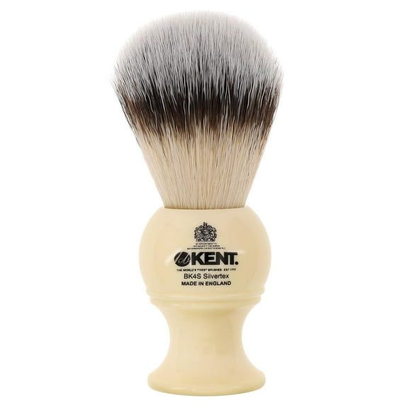 Kent BK4S Shaving Brush with Ultra-Soft Silvertext Synthetic Bristles and Faux Ivory Resin Handle to use with Shave Cream or Soap for a Perfect Lather. Luxury Shaving Since 1777, Made in England