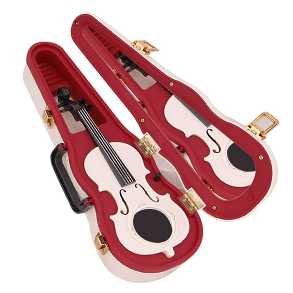 White Medium Violin Music Box With Rotating Ballerina Wind Up Musical Jewelry Box 9.8X3.9X2 Inches 0.83Lb Elegant Home Decoration