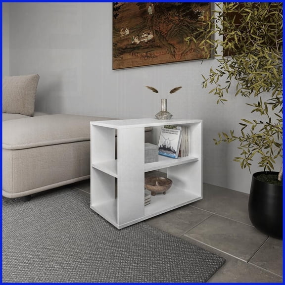 White Melamine Rectangular Coffee Table with Open Storage - Space-Saving for Living Room Clutter-Free Organization
