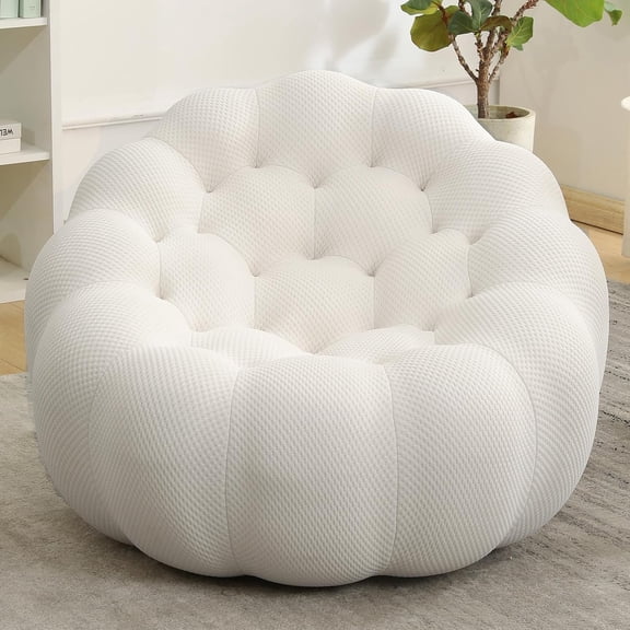 White Memory Foam Bean Bag Chair, Small Bubble Design Reading Chair, No Assembly Required