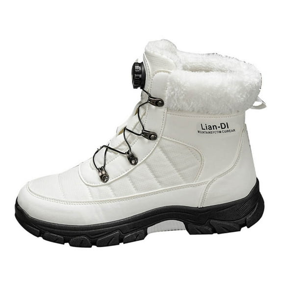 White Men'S Insulated Boots For Winter High-Top Style Warm And Comfortable Perfect For Snow Activities Trendy Youth Design