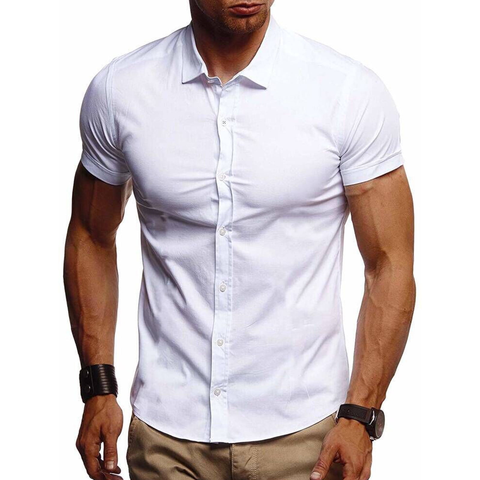 White Men'S T-Shirts Men'S Casual Business Affairs Solid Short Sleeve ...