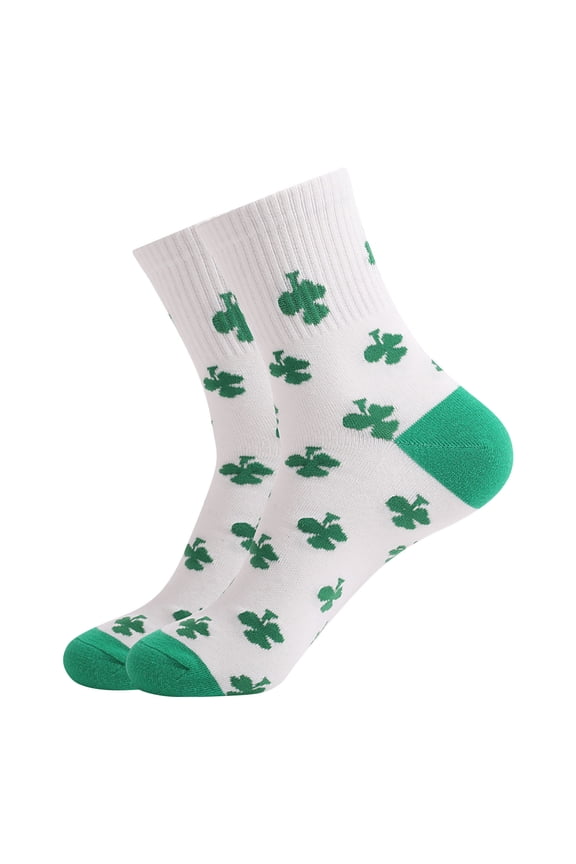 White Men Socks Comfortable Breathable Mid Length Cotton Material For Daily Wear Unisex All Season Green Printed White
