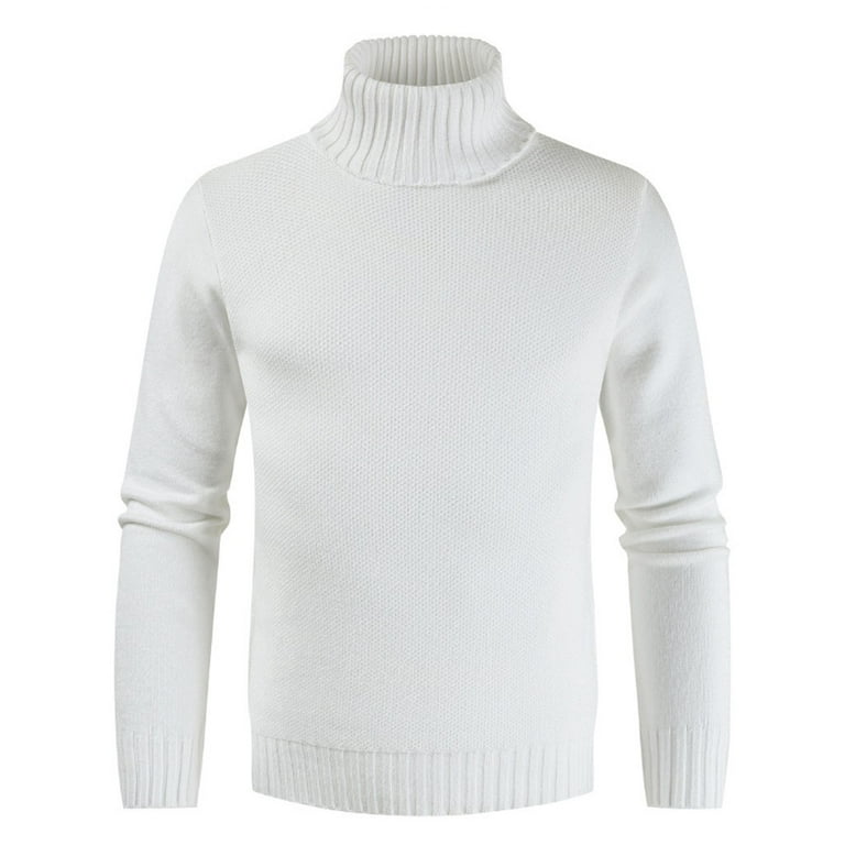 White Men s Autumn Winter Casual Pure Color Turtleneck Long Sleeve Knitted Sweater Top Mens Sweaters And Pullovers