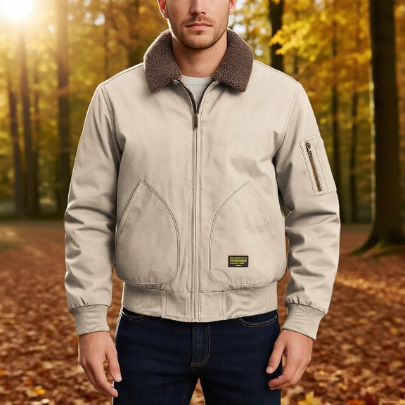 White Men's Jacket Sherpa Bomber Outerwear Jacket Winter Warm Zip Up Clothes for Men