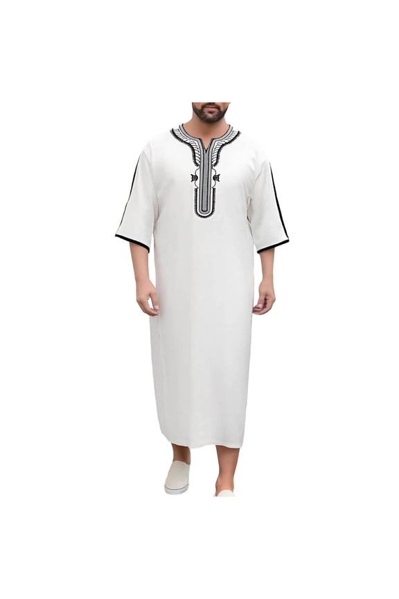 White Mens Long Sleeve Robes Robe for Mens Crewneck Embroidered Graphic Muslim Summer Fall Robe 2026 Clothing Y2K L