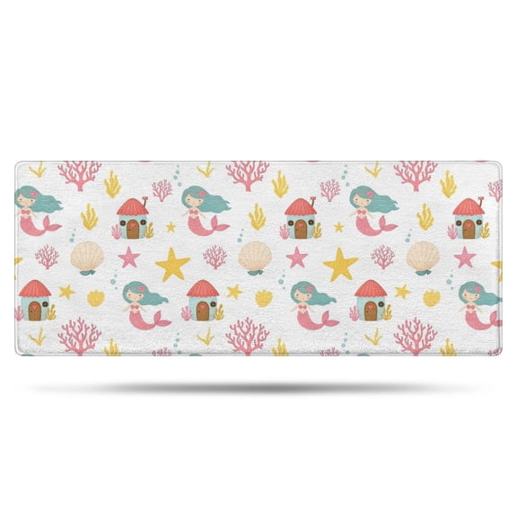 White Mermaid Pattern Bathroom Rugs Mat,Non Slip Microfiber Bathroom Rug,Rubber Backing,Soft Bathroom Mats for Bathroom Floor,Tub and Shower,60x24in(150x60cm)