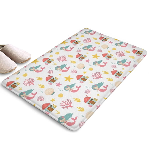 White Mermaid Pattern Flannel Non Slip Door Rugs,Washable Door Mats Indoor,Decorative Door Mats,Dirt-Resistant and Absorbent Doormat for Entrance,Bedroom,Kitchen,Bathroom,23.5x16in(60x40cm)