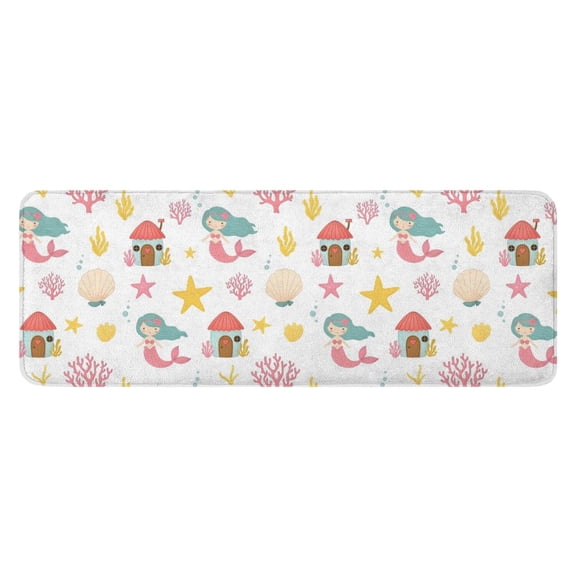 White Mermaid Pattern Kitchen Rug Mat,Kitchen Runner Rugs Non Skid Washable,Decorative Kitchen Floor Mats for Kitchen,Sink,Laundry,17"x47.2"