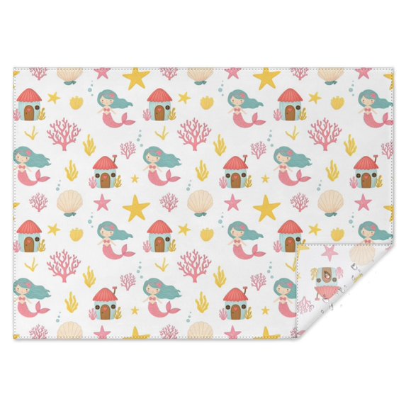 White Mermaid Pattern Rectangle Tablecloth 60"x84",Waterproof Polyester Rectangle Table Cloth, Wipeable Spillproof Polyester Tablecloth for Dining, Camping, Indoor and Outdoor