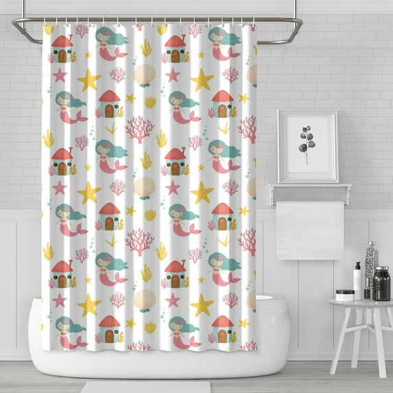 White Mermaid Pattern Shower Curtain 72"x72" ,Bathroom Decorative Shower Curtains Set with 12 Hooks,Modern Waterproof Washable Shower Curtain