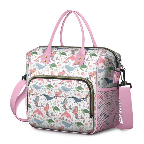 White Mermaid Sea Pattern Womens Lunch Box for Work,Insulated Large Lunch Bag for Tween and Teen,Loncheras Para Mujer,Leakproof Adult Lunch Bag for Work,Beach,Travel,Picnic,Camping