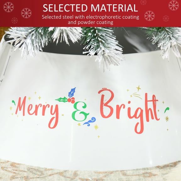 White "Merry & Bright" Christmas Tree Collar – Festive Holiday Tree Base Cover for Christmas Decor
