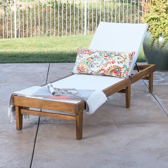 White Mesh Chaise Lounge For Backyard Relaxation - Wood Relax On With