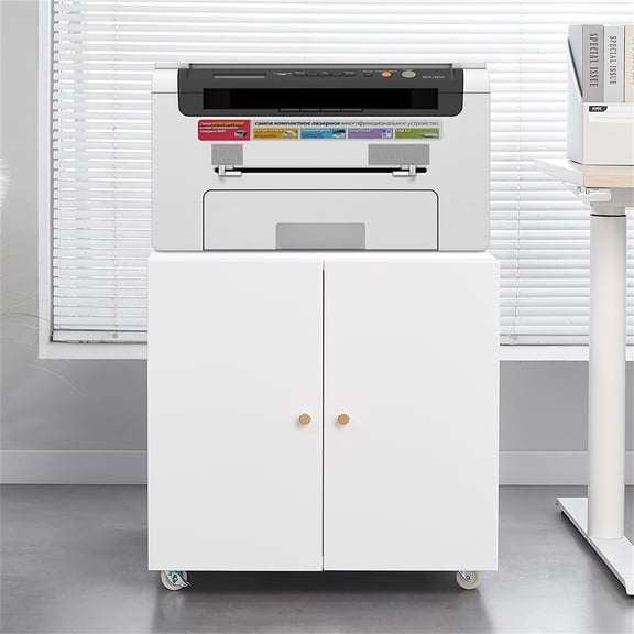 White Metal 2-Door Filing Cabinet on Wheels with Adjustable Shelf for Letter/A4/Legal - Home Office File Storage, Assembly Required