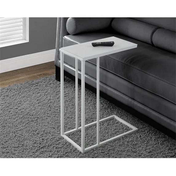 White Metal Accent Table With Frosted Tempered Glass
