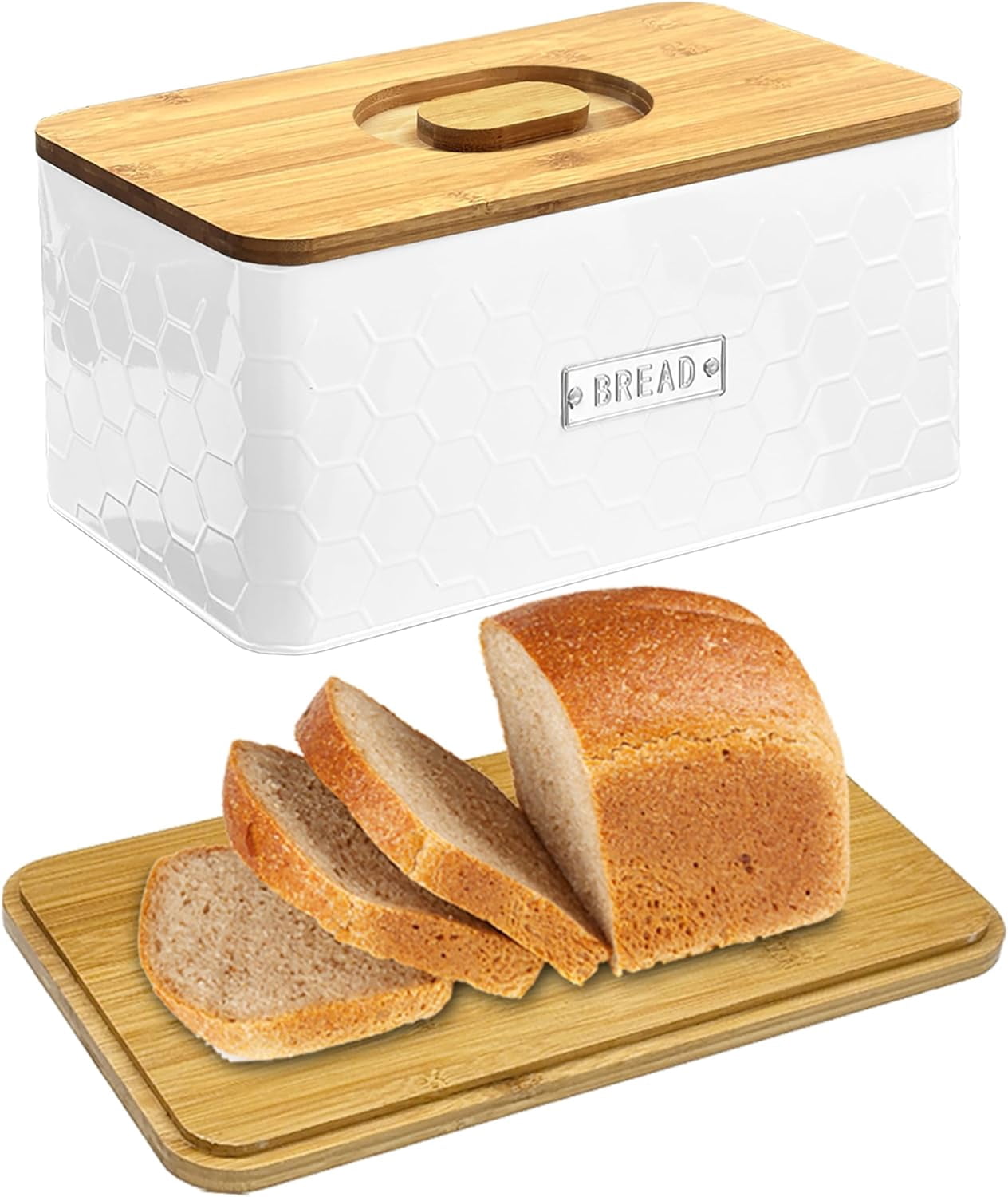 White Metal Bread Box - Bread Storage Container and Bread Bin with ...