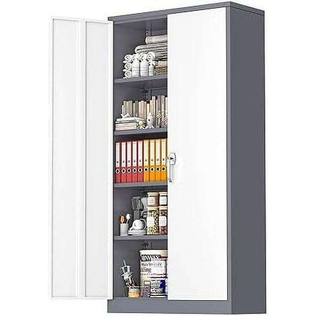 White Metal Cabinets 72\u201D Garage Steel Cabinet with Doors and ...