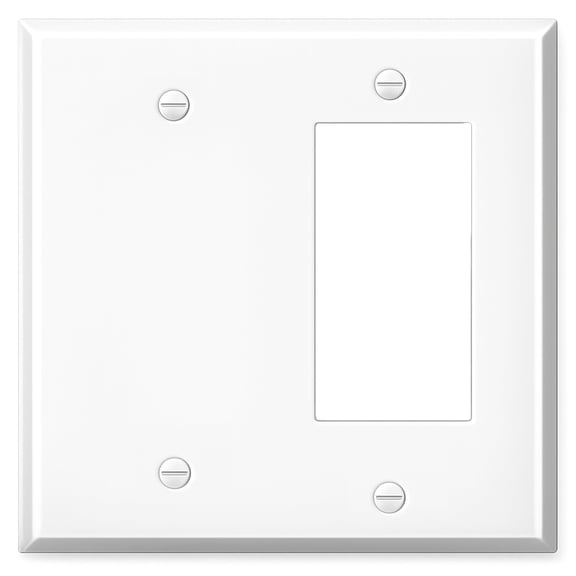 White Metal Combination Wall Plate, White Metal Rocker Switch/Blank Cover, 2-Gang Standard Size, 4.5" x 4.56", Blank and GFCI Outlet Covers, Made In USA, Corrosion Resistant, Matching Screws