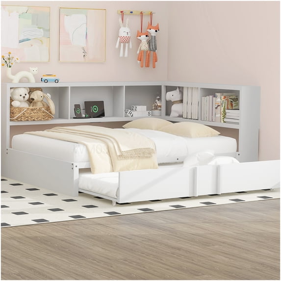 White Metal Daybed with Pull Out Trundle, Built-in Storage Drawers and USB Charging Hub