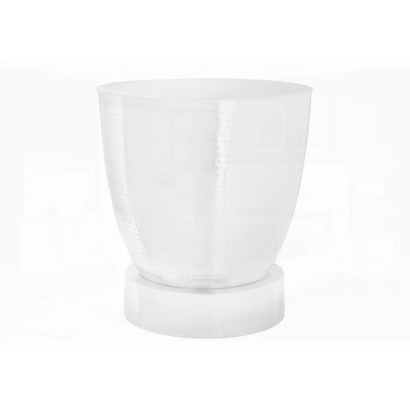 White Metal Drum Accent Table, 22" H, Sturdy Pedestal Base, Versatile for Living/Bedroom