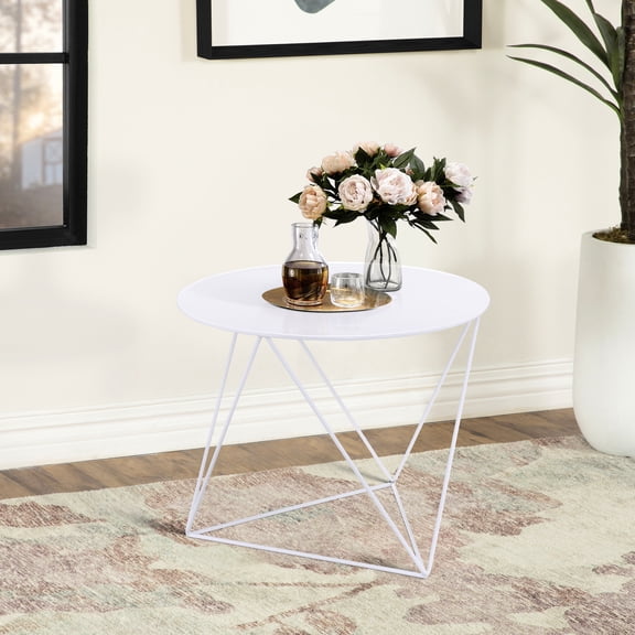 White Metal Geometric Base Accent Table - Versatile Decor Piece And Attractive Furniture