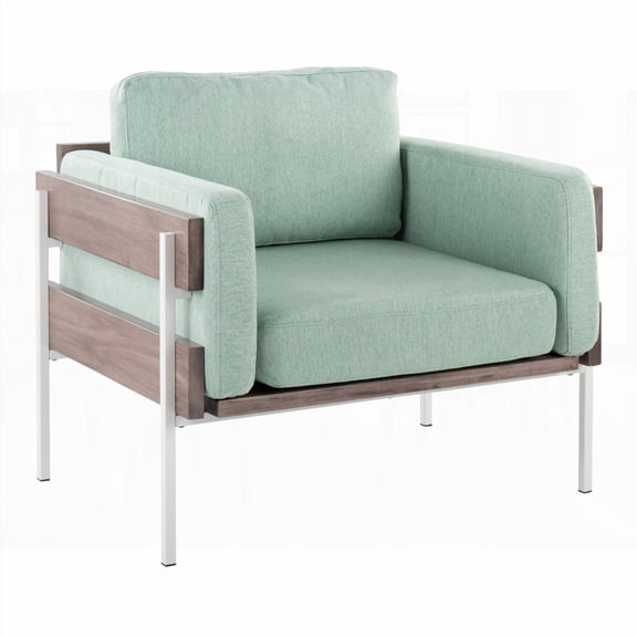 White Metal, Grey Wood & Light Green Fabric Kari Farmhouse Accent Chair (1-Piece - Indoor Use - 250 lbs Weight Limit)