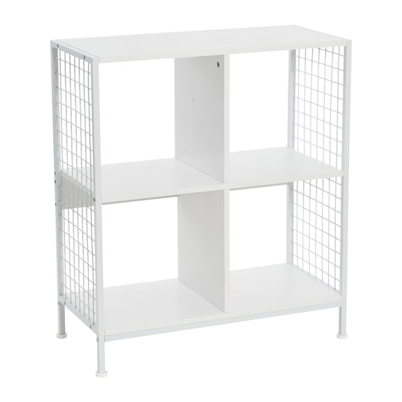 White Metal Grid Cube Bookshelf With Solid Shelves