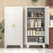 White Metal Kitchen Storage Cabinet, Kitchen Pantry Storage Cabinet with Doors and Shelves, Storage Cabinet with Adjustable Leveling Foot for Kitchen, Living Room and Dining Room. 61 H