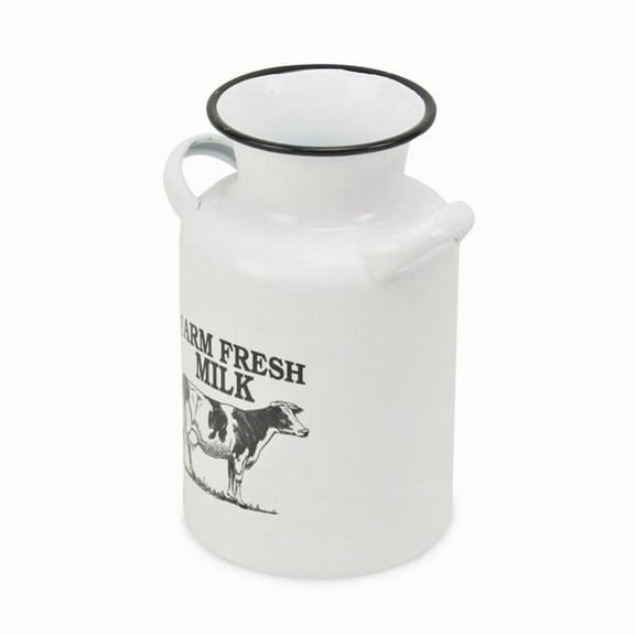 White Metal Lacquered Finish Milk Jug with Cow with Farm Fresh Milk Text - Small