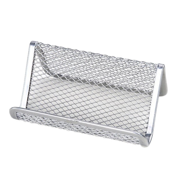 White Metal Mesh Business Card Holder, Desk Organizer & Display Stand for Office, Real Estate, Trade Shows or Reception Counters, Heavy Duty Wire Grid Design, Desktop Accessory, 1 PCS