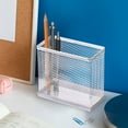 thumbnail image 1 of White Metal Mesh Pen Holder, Square Desk Organizer, Stationery Pencil Cup for Office, Home and Makeup Brushes, 1 of 8