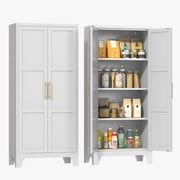 White Metal Pantry Cabinet with Doors and Shelves, 61" Tall Storage Cabinet for Kitchens, Utility Room, Homes, Offices, Garage-, Assembly Required