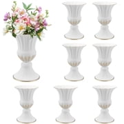White Metal Pedestal Vase, Set of 8 Vintage Urn Style Small Vases, 6.6 Inch Decorative White Vases for Wedding Table, Centerpieces, Party & Home Decoration