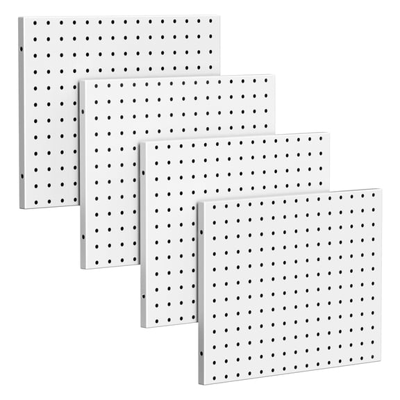 White Metal Pegboard Wall Organizer Kit, 4 Pack 15.75in 11.81in Wall Mount Peg Boards with Hooks & Storage Accessories for Garage, Gaming Room, Office, Kitchen Display Storage