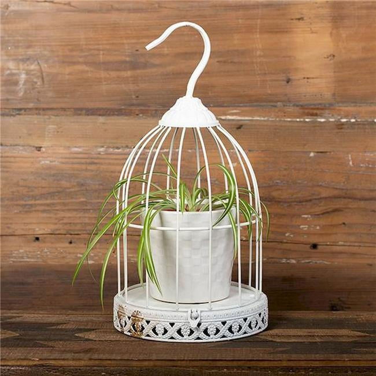 White Metal Plant Holder Hanging Bird Cage