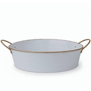 White Metal Round Tray w Gold Trim & Metal Handle