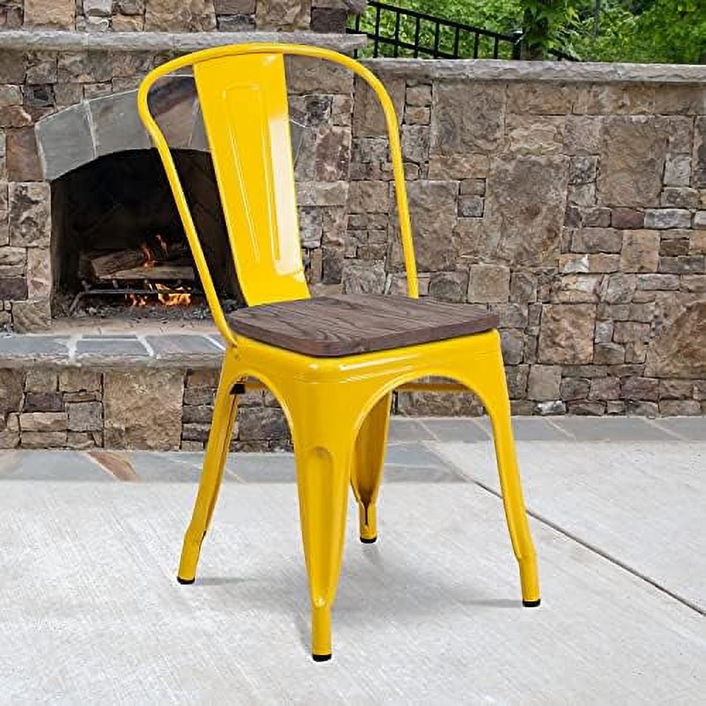 Bright Yellow Galvanized Steel Slat Side Chair for Versatile Spaces