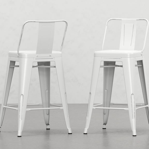 White Metal Stools Set of 2 - Industrial Design for Modern Homes
