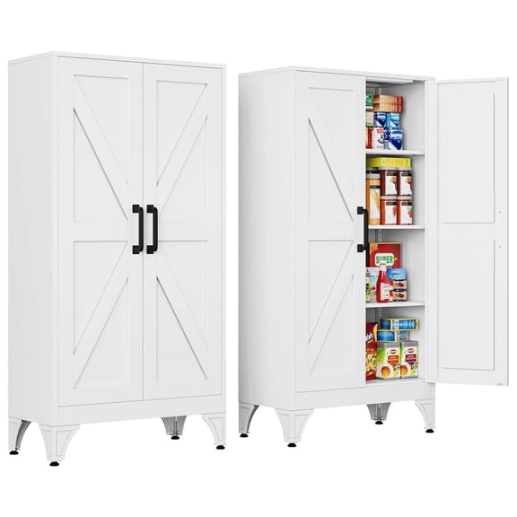 White Metal Storage Cabinet, Small Kitchen Pantry Unit for Bathroom Garage, 24W x 12D x 47H Steel Shelf with 3 Adjustable Racks