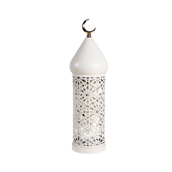 White Metal Tea Light Candle Holder with Hollow Design, Decorative Mantel Lantern