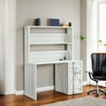 thumbnail image 1 of White Metal Writing Desk with Hutch - 47" Office Desk, Modern White Iron Frame Study Table, 60"H, Cargo Design, Home Office, Made in China, 1 of 6