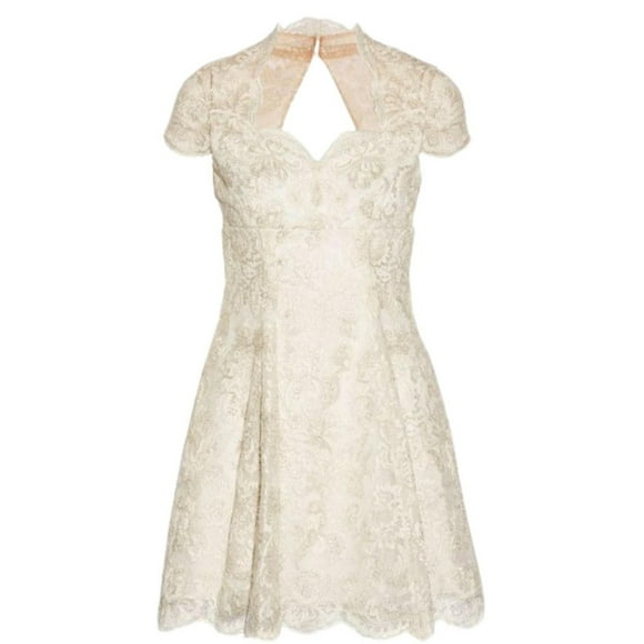 Metallic Lace Cap Sleeve Dress