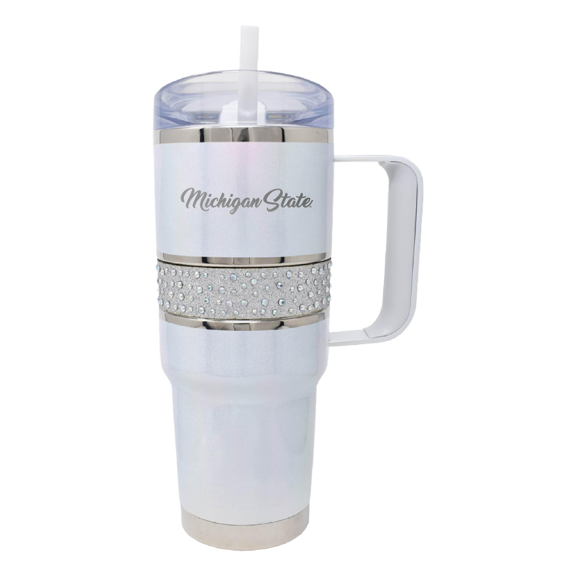 White Michigan State Spartans 32oz. MyBevi Rhinestone Hollywood Travel Mug