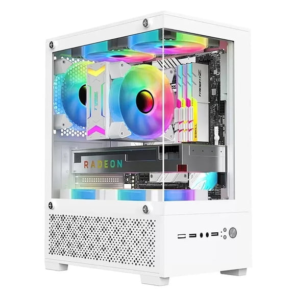 White Micro ATX PC Case with Panoramic Tempered Glass, Compact Gaming Computer Case, 240mm Liquid Cooling Ready, USB 3.0 Mid Tower Chassis