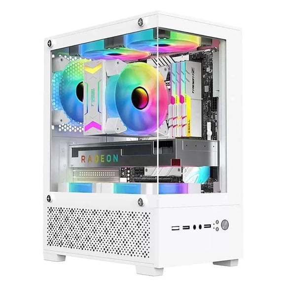 LDPCSJ White Micro ATX PC Case with Panoramic Tempered Glass, Compact Gaming Computer Case, 240mm Liquid Cooling Ready, USB 3.0 Mid Tower Chassis