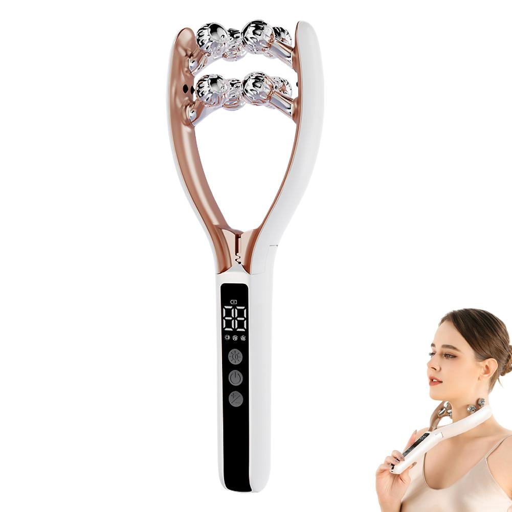 White Microcurrent Facial Roller Massager for Face Lifting & Tightening, RF V-Shape Sculpting Device
